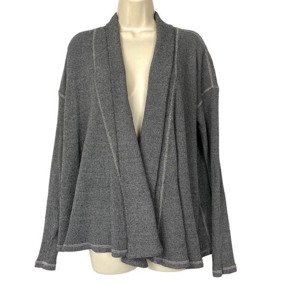Three Dot Cardigan Sweater Womens Medium Gray Shaker Knit Open Front Minimal - Picture 1 of 14